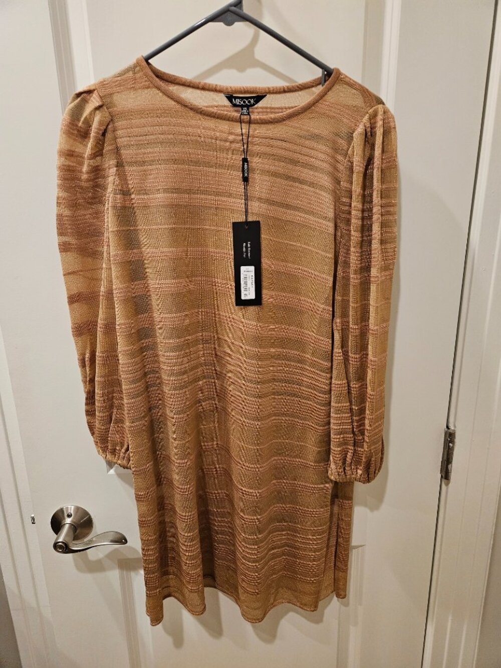 Misook Tonal Stripe Balloon Sleeve Tunic Sweater - XS - Italian Clay Color - NWT